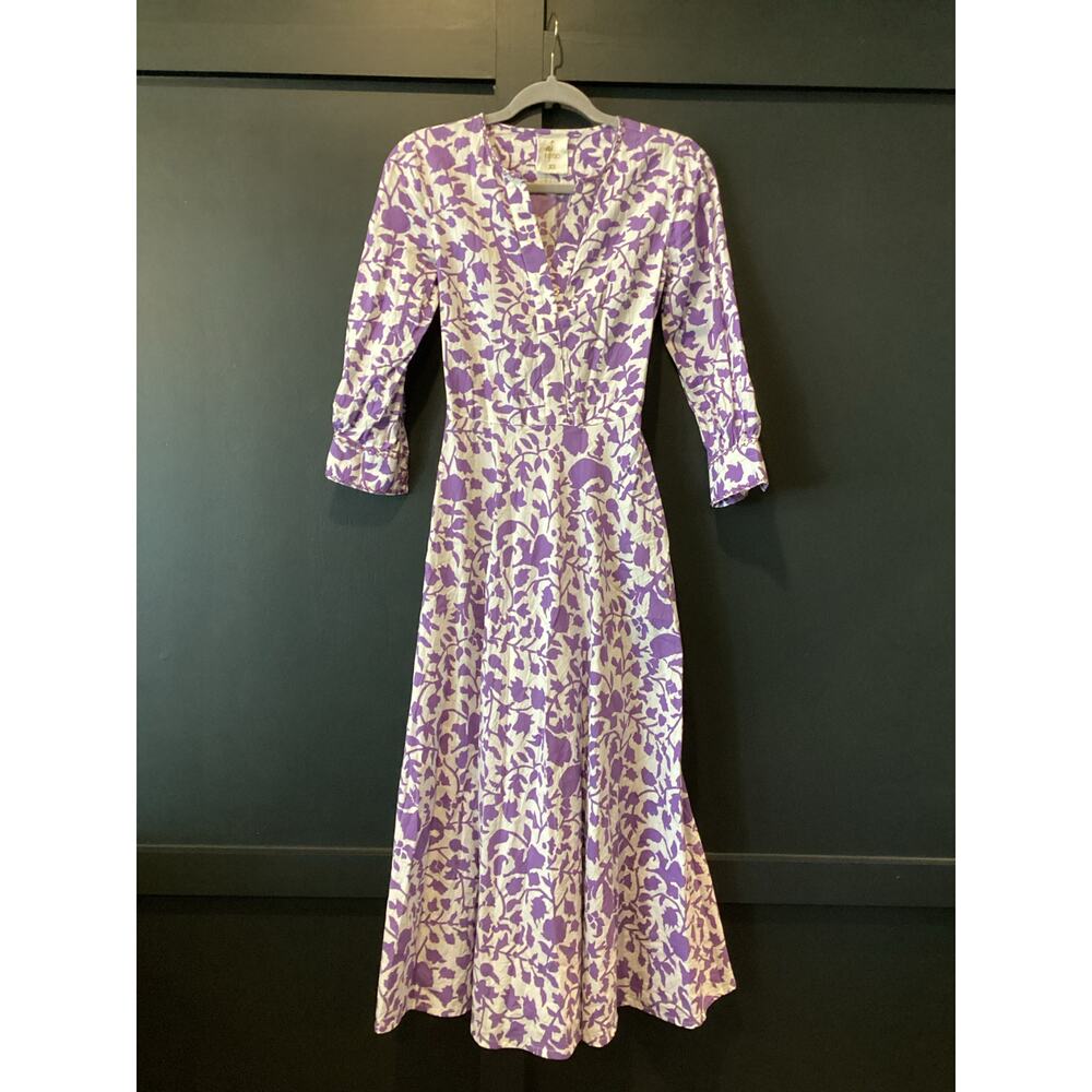 Nimo with Love boho chic Purple white Floral Leaf embroidered cotton maxi dress